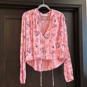 EUC WILDFOX Liberty pink blue paisley blouse top